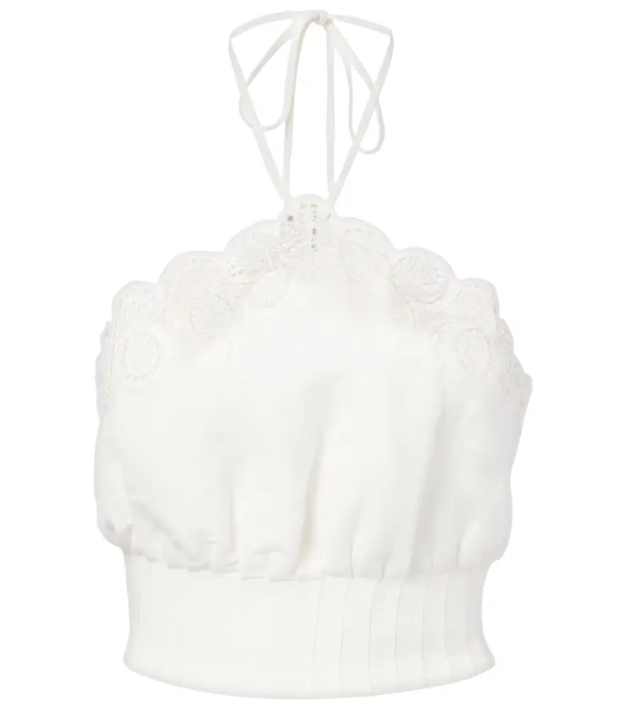 Simkhai Mellie scalloped linen-blend crop top