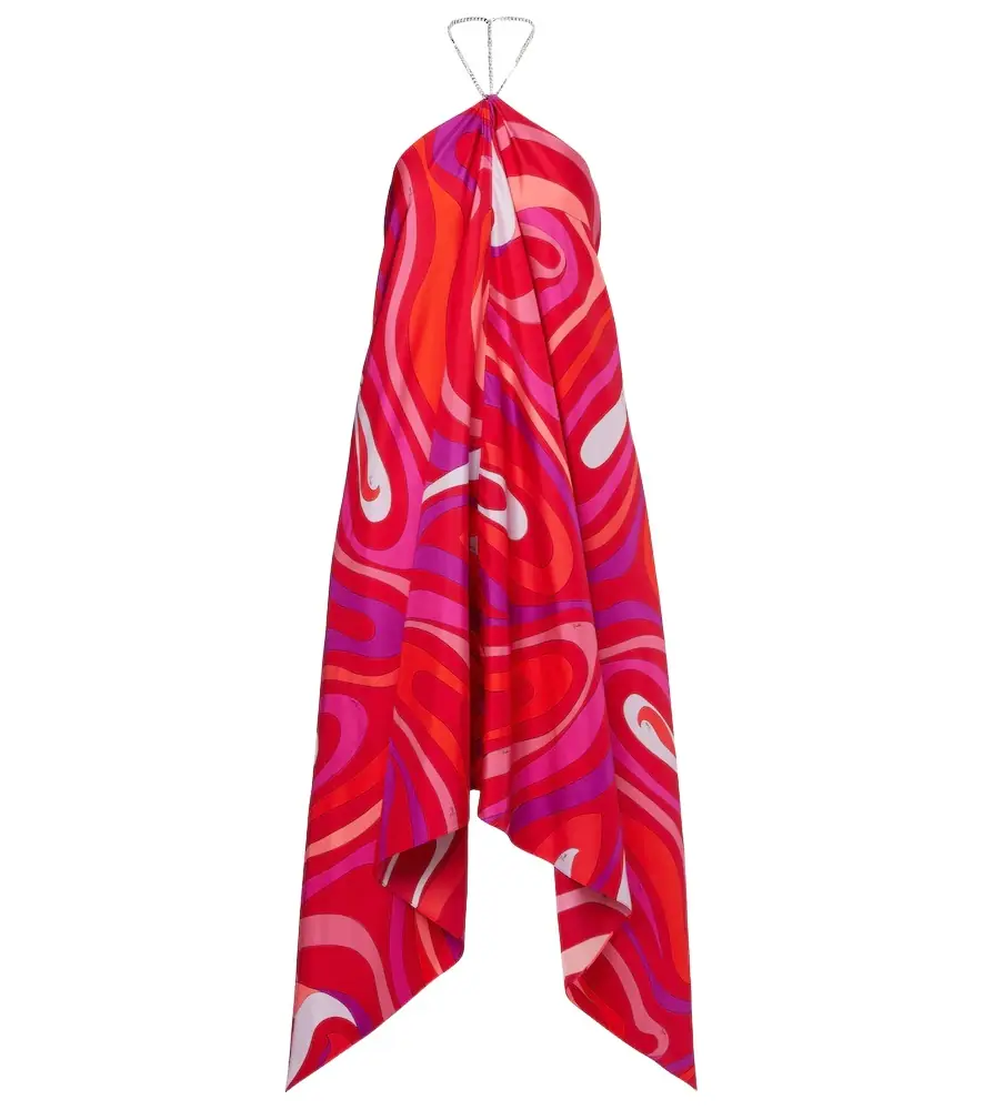 Pucci Marmo embellished halterneck silk midi dress