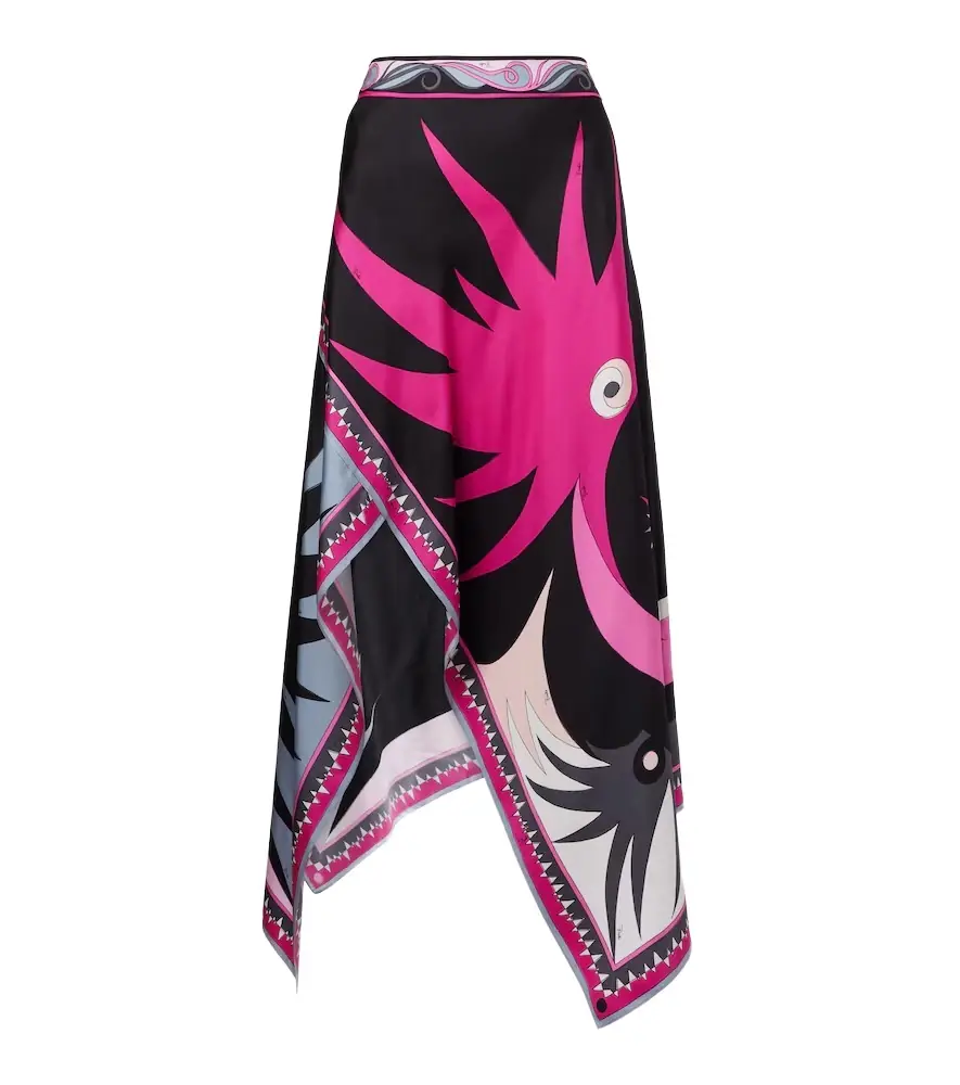 Pucci Stella asymmetric silk midi skirt