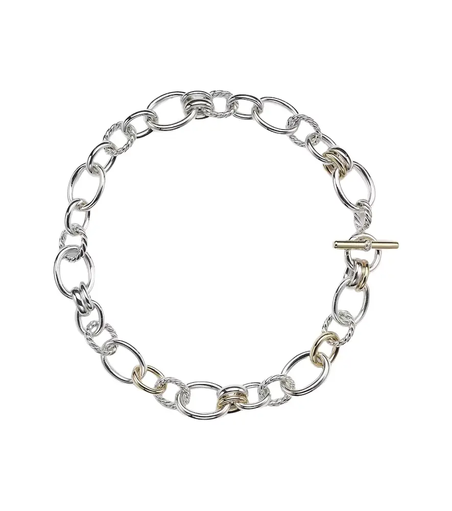 David Yurman DY Mercer sterling silver and 18kt gold chain necklace with diamonds