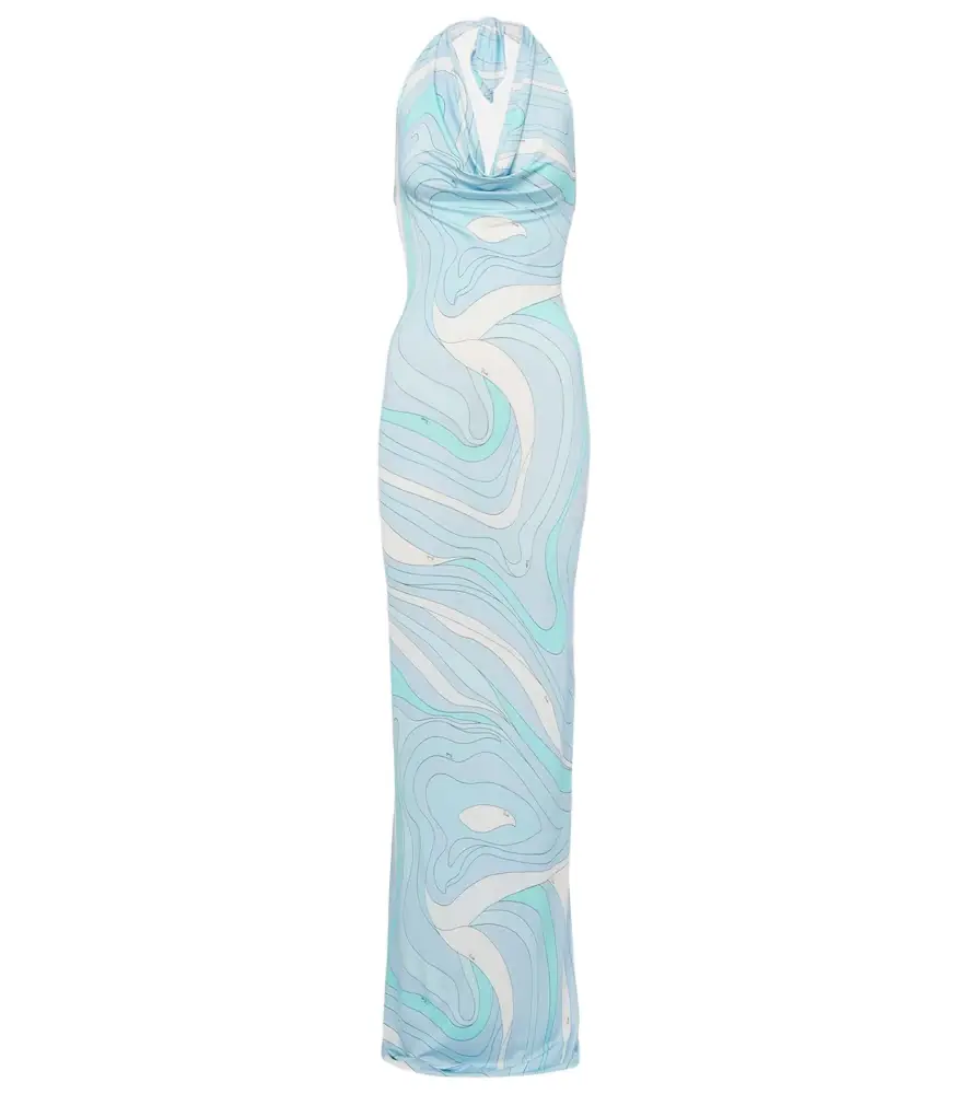 Pucci Marmo halterneck satin jersey maxi dress