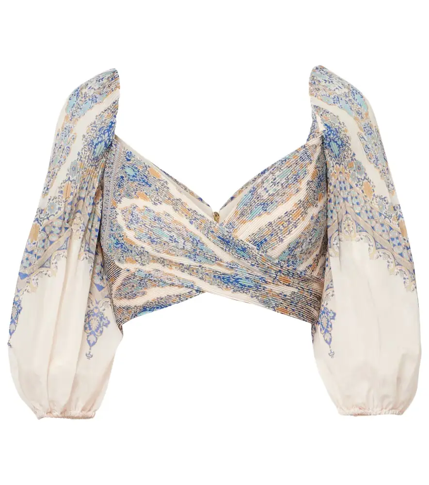Zimmermann Paisley puff-sleeve crop top