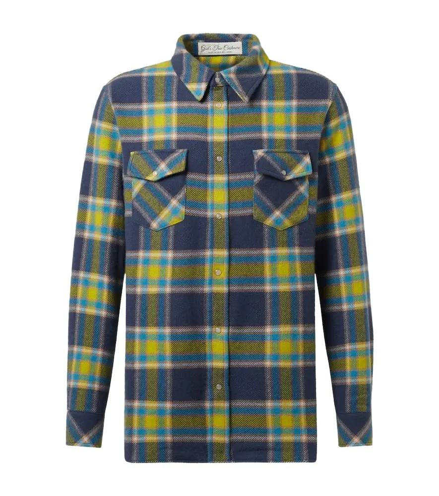 God's True Cashmere Explorer plaid cashmere shirt with quartz