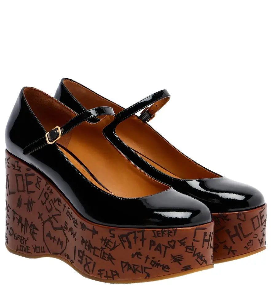Chloe Chloé Maxime 80 patent leather wedge pumps