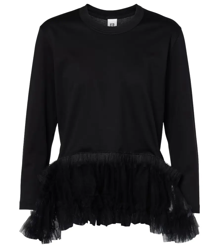 Noir Kei Ninomiya Tulle-trimmed cotton jersey top