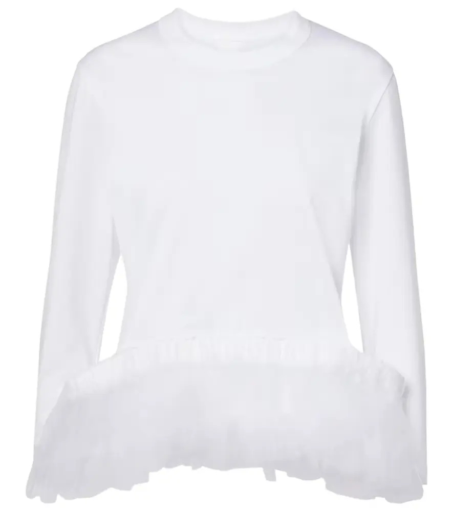 Noir Kei Ninomiya Tulle-trimmed cotton jersey top