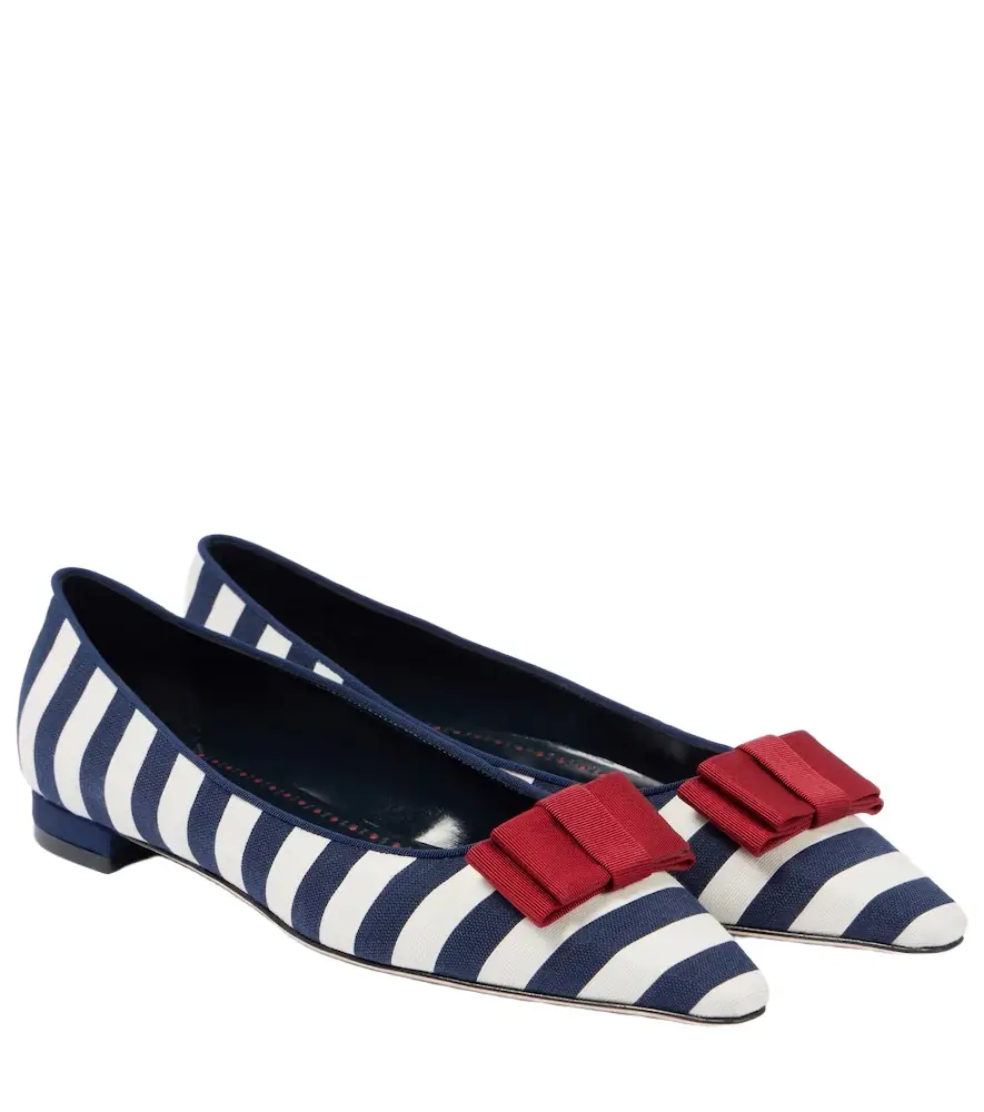 Manolo Blahnik Reador bow-detail striped ballet flats - Women's Shoes