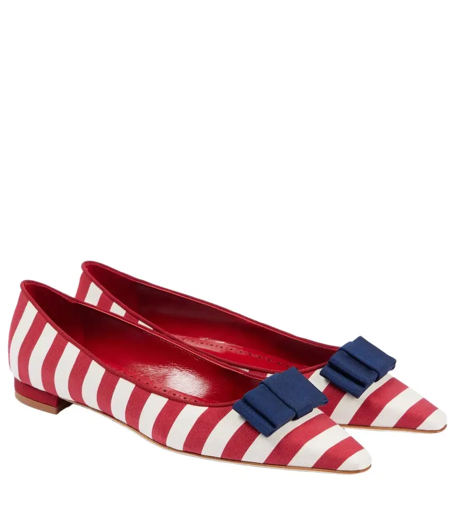 Manolo Blahnik Reador bow-detail striped ballet flats