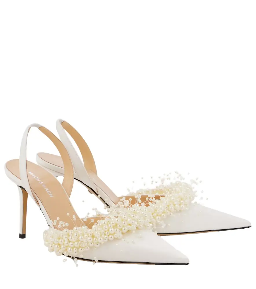Mach & Mach Floating Pearl 85 satin slingback pumps