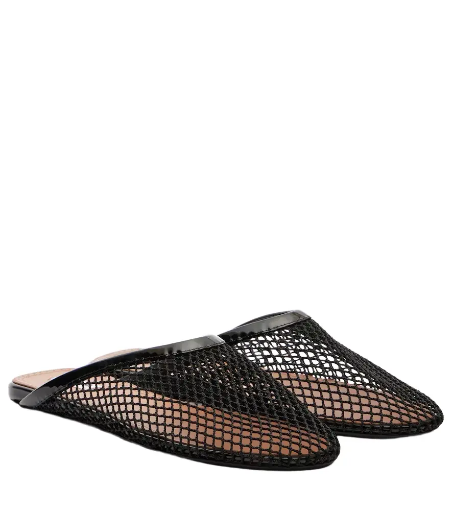 Alaia Alaïa Patent leather-trimmed fishnet mules