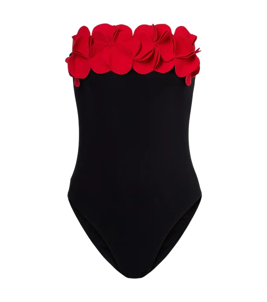 Karla Colletto Floral-appliqué strapless swimsuit