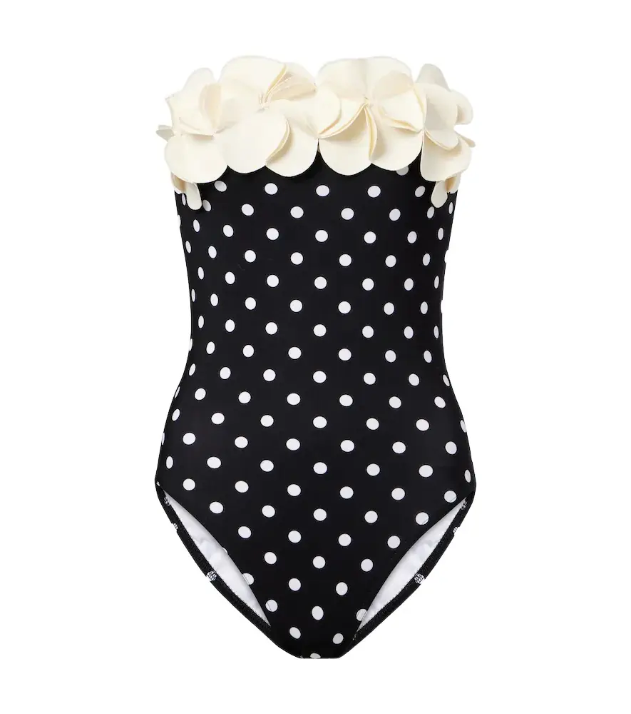 Karla Colletto Floral-appliqué polka-dot swimsuit
