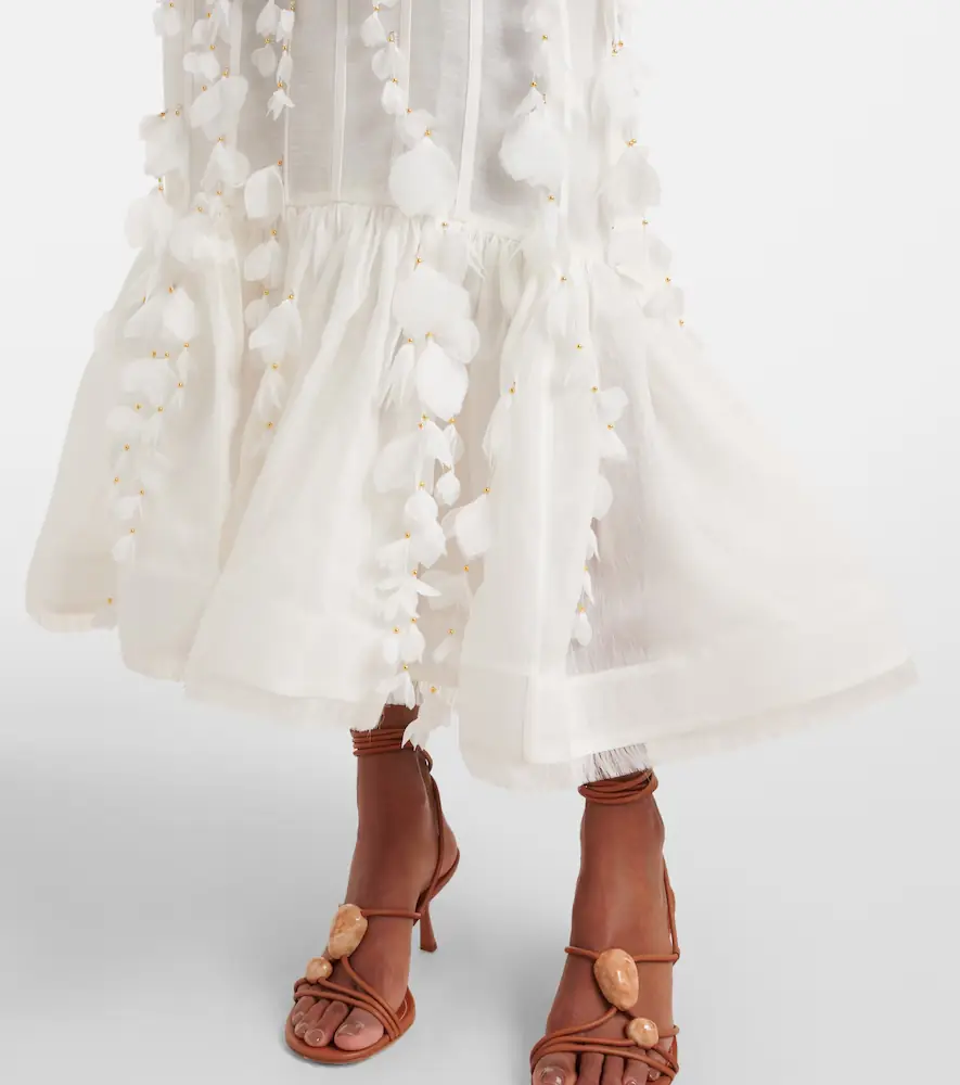 zimmermann dawning linen and silk midi dress Dawning linen and silk midi dress in pink - Zimmermann
