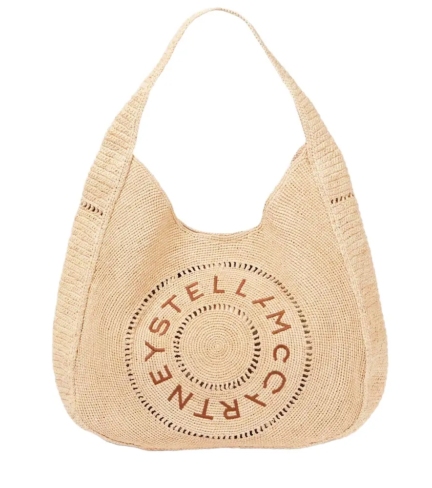 Stella McCartney Logo embroidered raffia tote bag