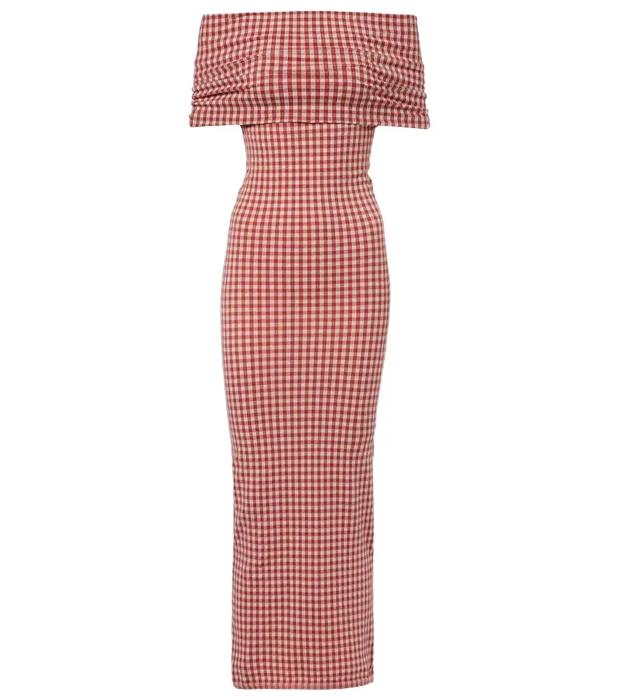 Alaia Alaïa Gingham off-shoulder maxi dress