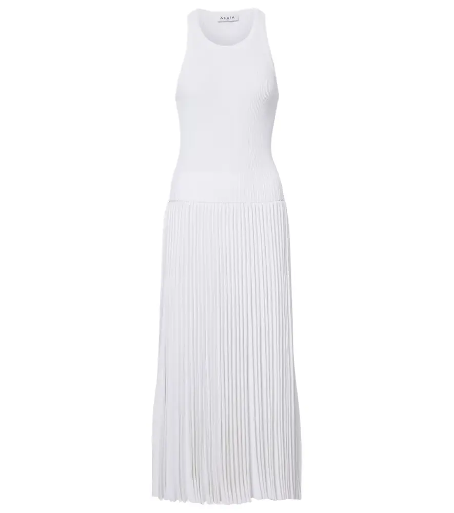 Alaia Alaïa Pleated ribbed-knit midi dress