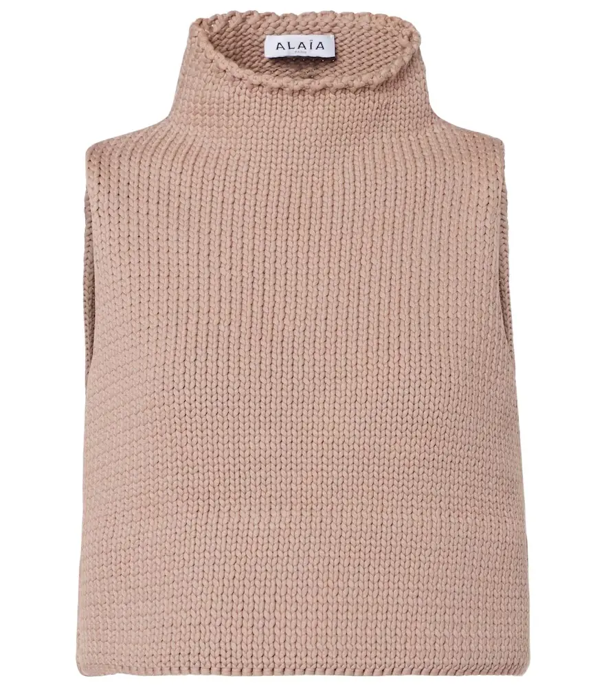 Alaia Alaïa Cropped cotton-blend turtleneck top
