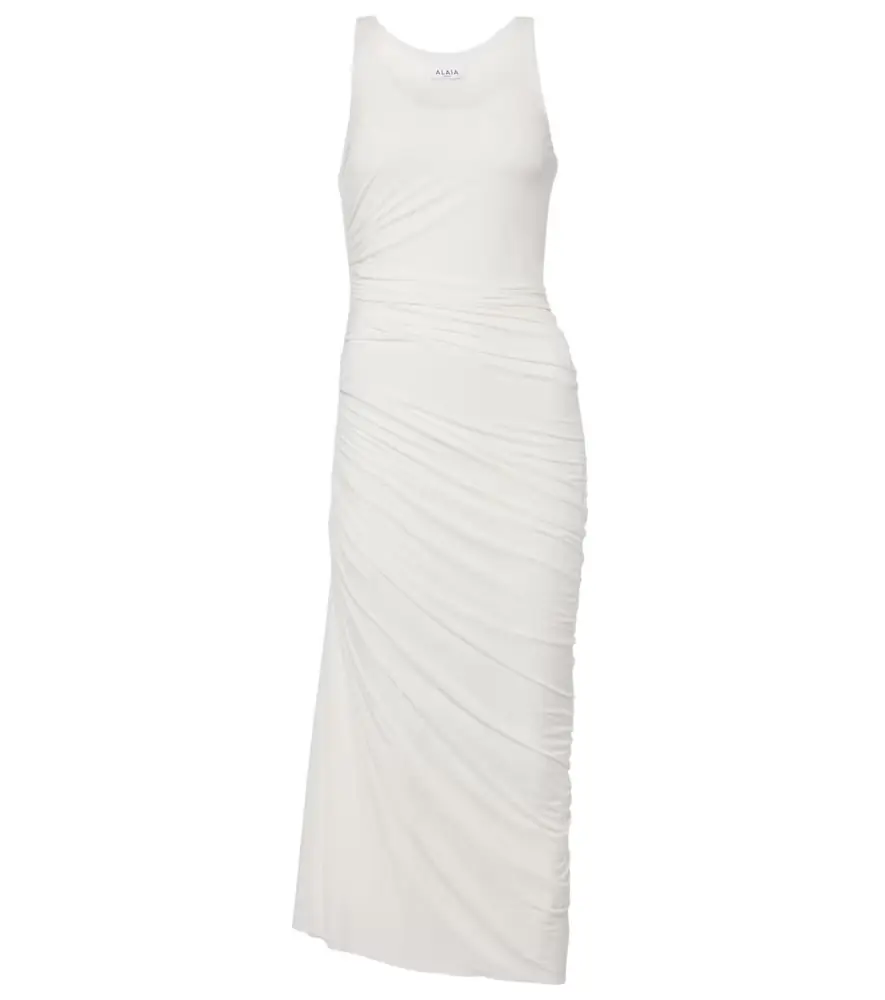 Alaia Alaïa Asymmetric gathered jersey maxi dress