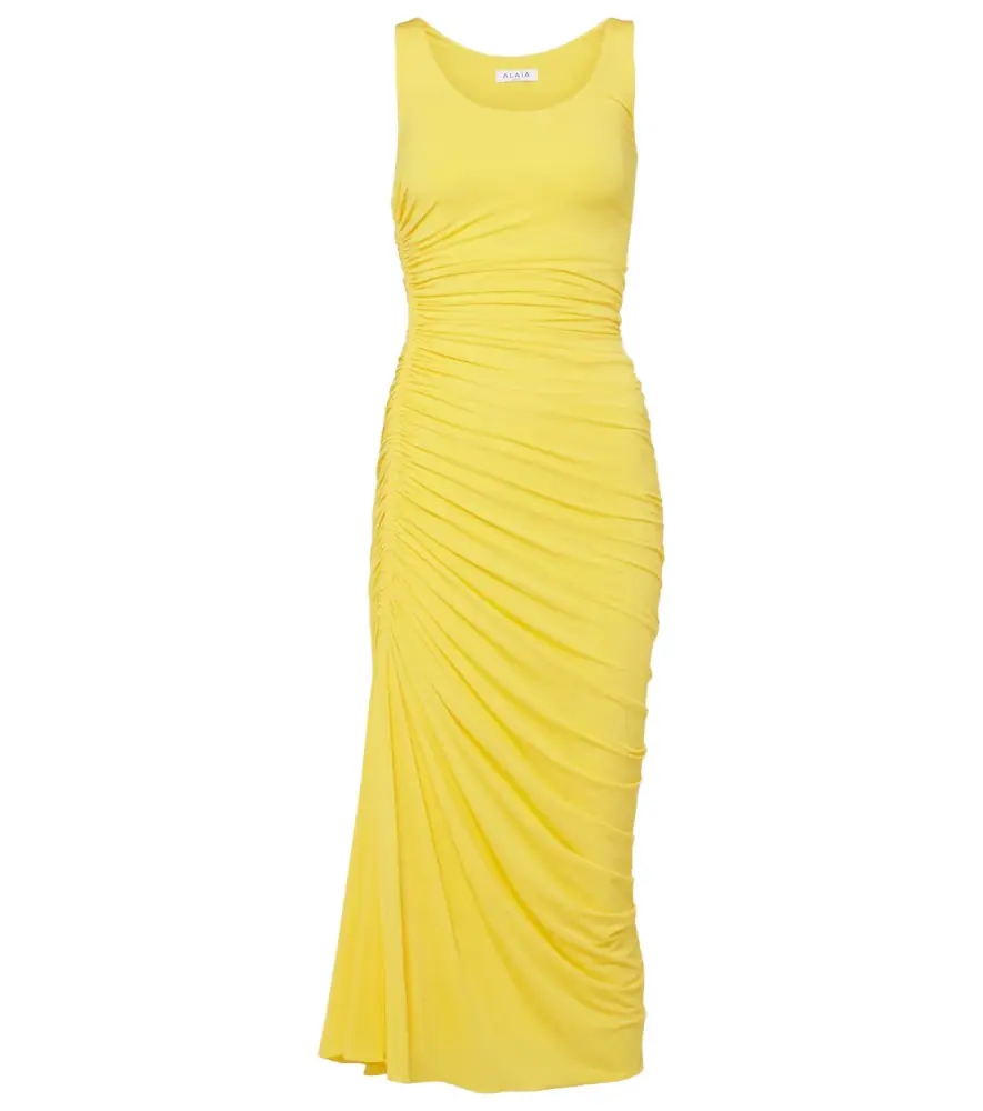 Alaia Alaïa Asymmetric gathered jersey midi dress
