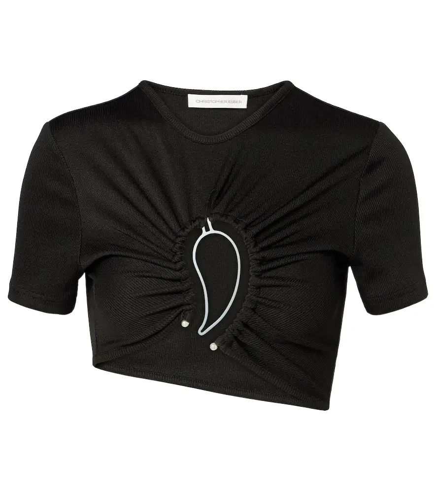 Christopher Esber Paisley cropped gathered T-shirt