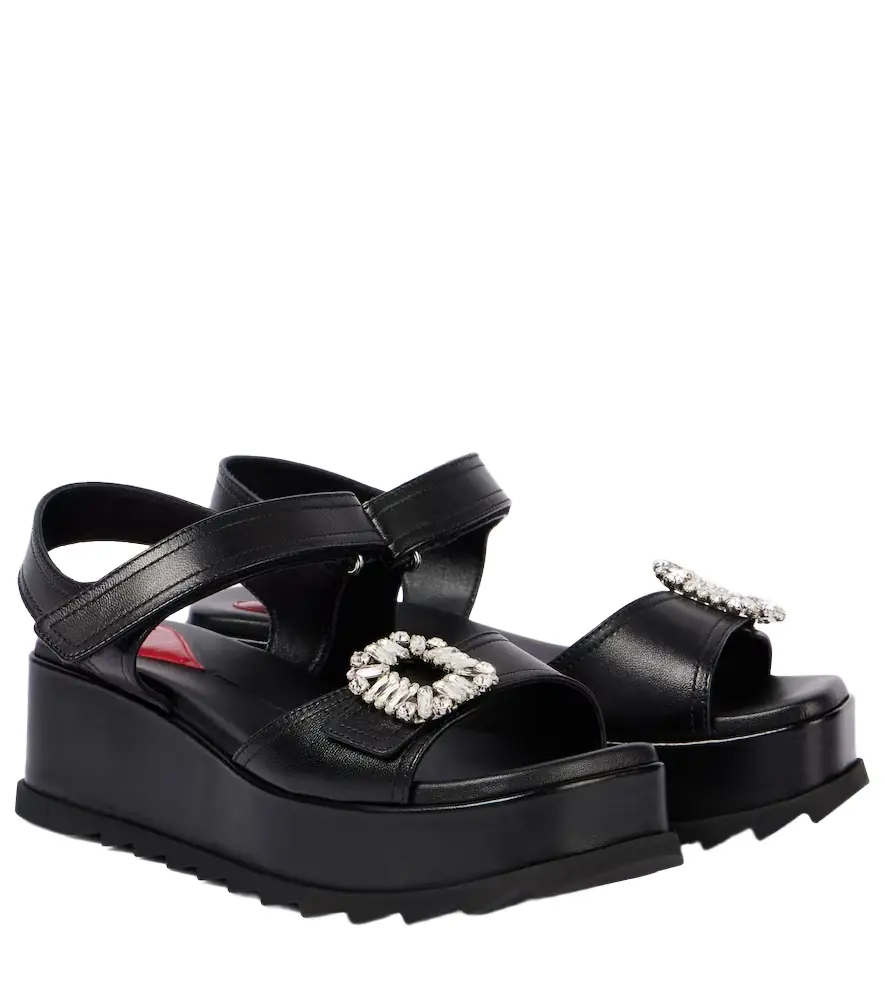 Roger Vivier Slidy Viv' embellished leather wedge sandals