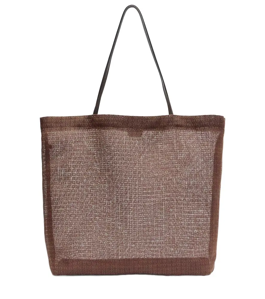 The Row Barn leather-trimmed mesh tote bag