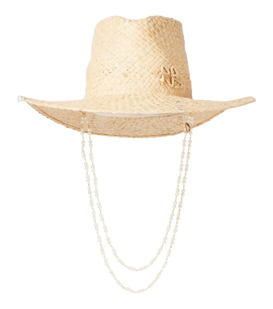 Ruslan Baginskiy ogo faux pearl-embellished straw fedora