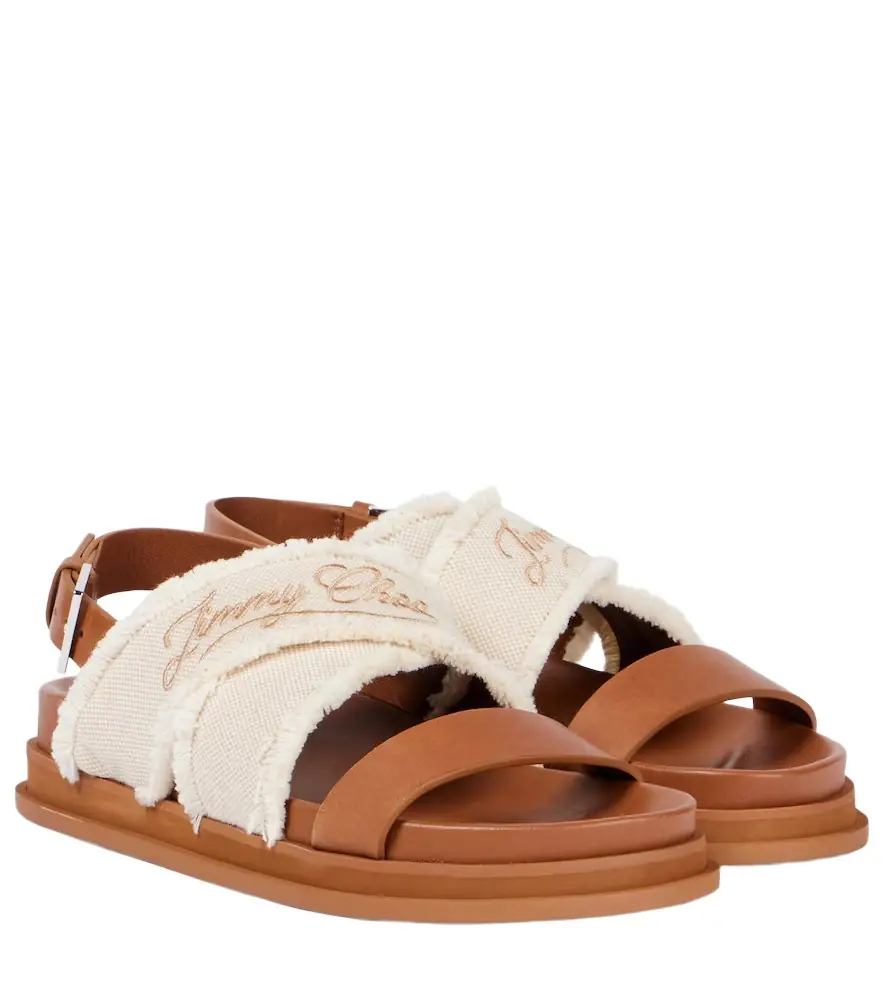 Jimmy Choo Joa embroidered canvas and leather sandals - Women's Shoes
