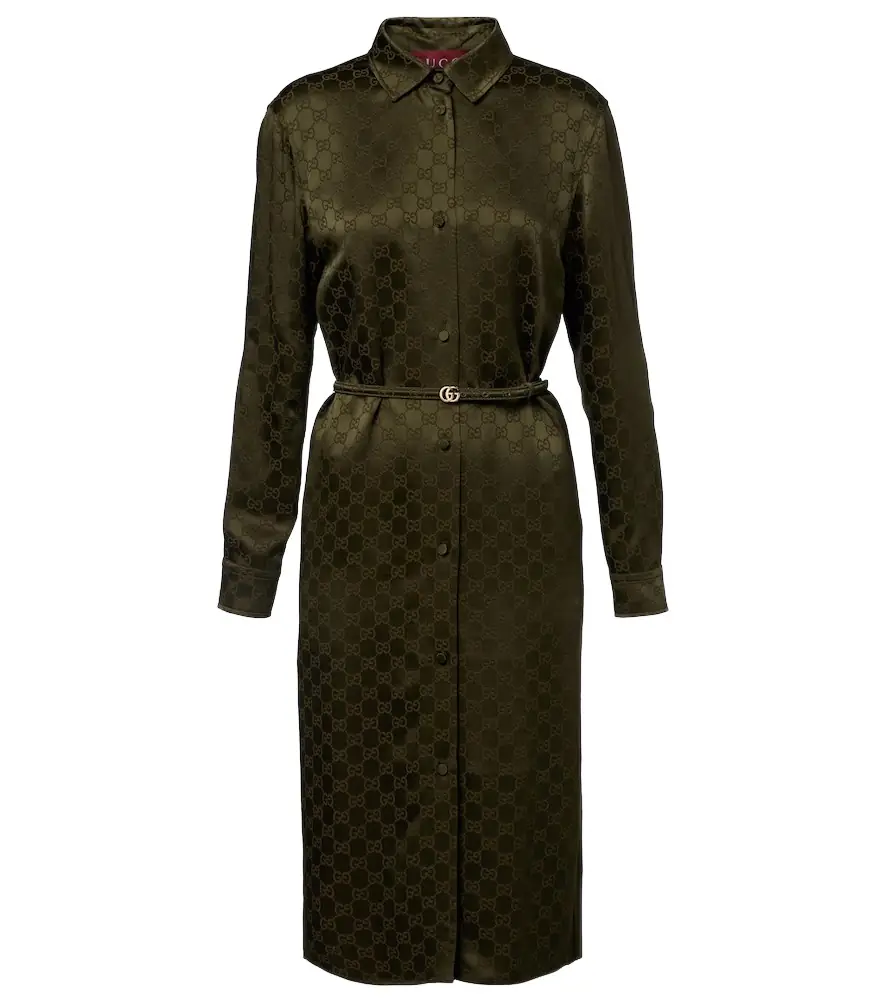 Gucci GG belted satin jacquard shirt dress