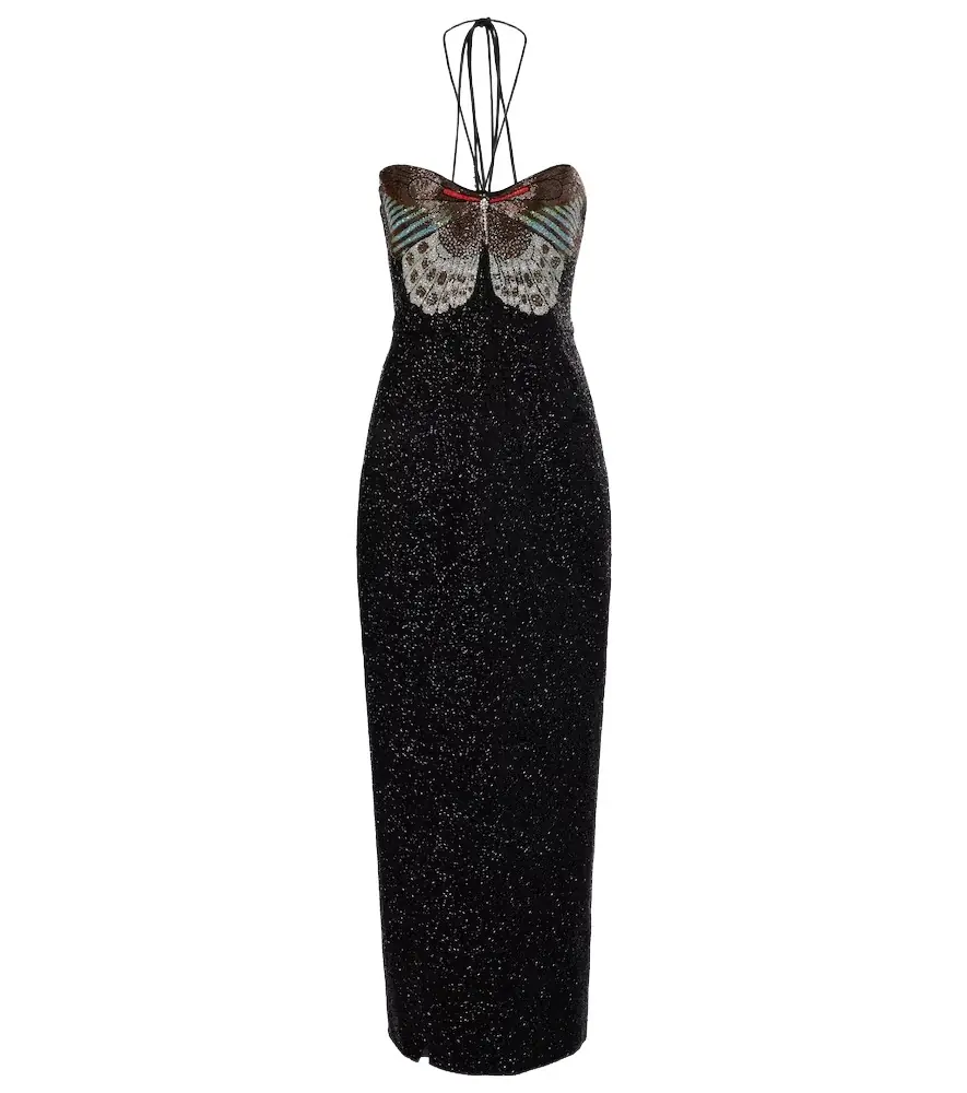 Clio Peppiatt Mariposa embellished halterneck gown