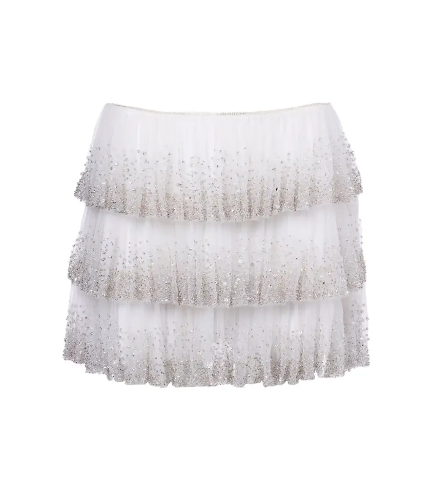 Clio Peppiatt Evie beaded tiered tulle miniskirt