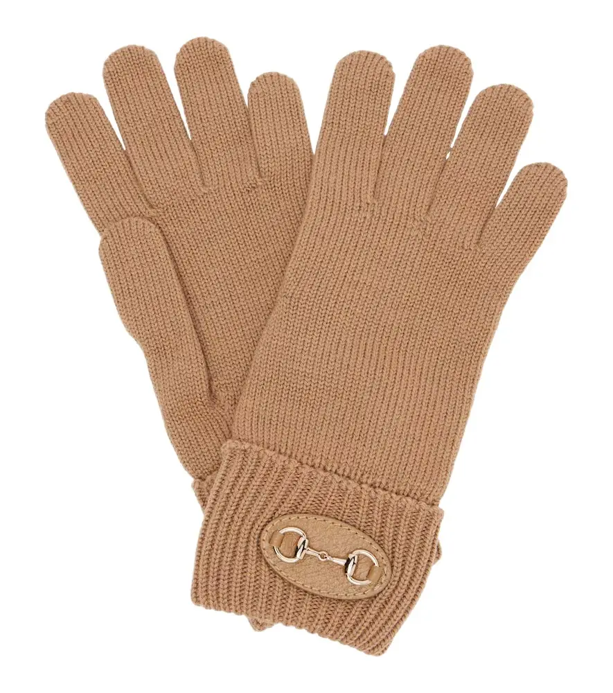 Gucci Horsebit ribbed-knit wool gloves