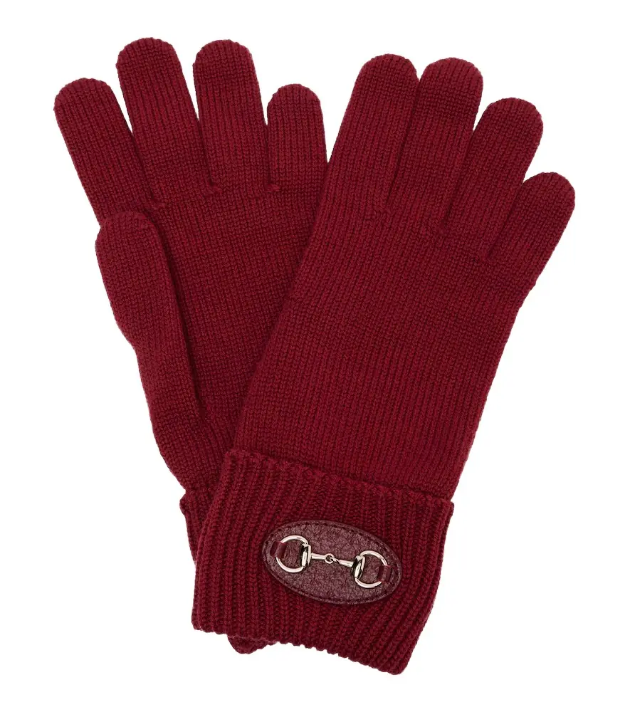 Gucci Horsebit ribbed-knit wool gloves
