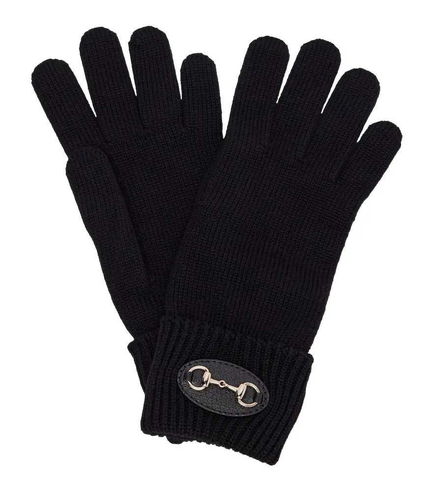 Gucci Horsebit ribbed-knit wool gloves