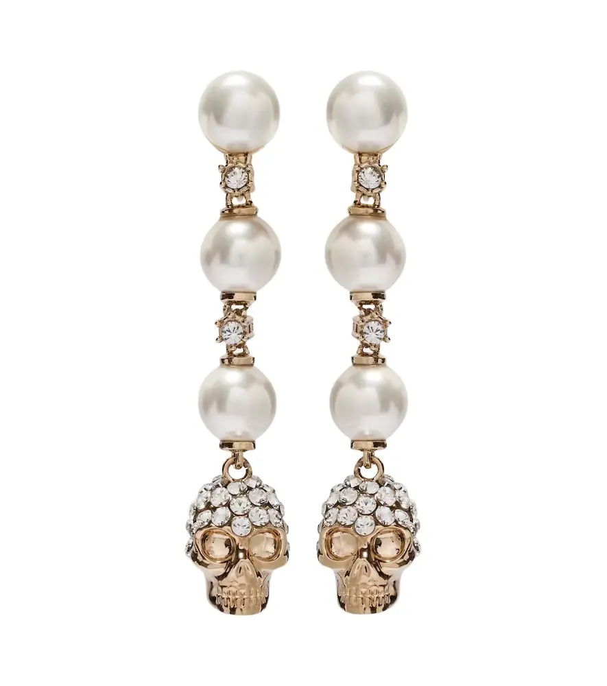 McQueen Skull crystal-embellished drop earrings
