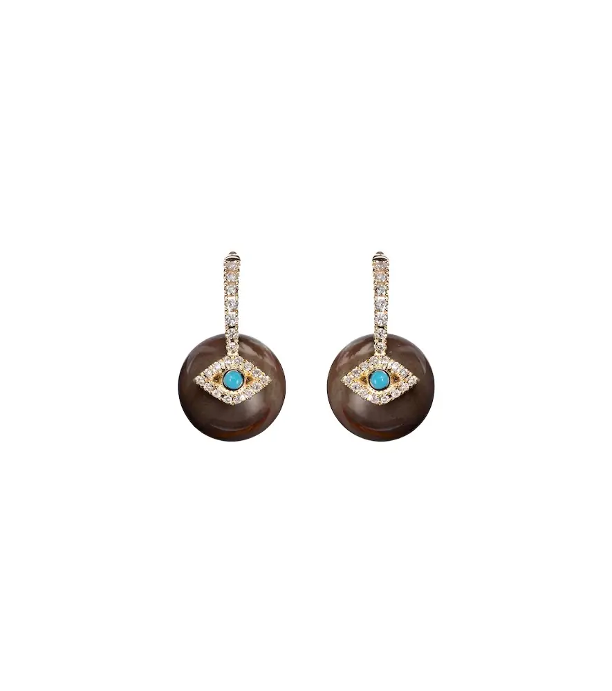 Sydney Evan Evil Eye 14kt gold earrings with diamonds and turquoise