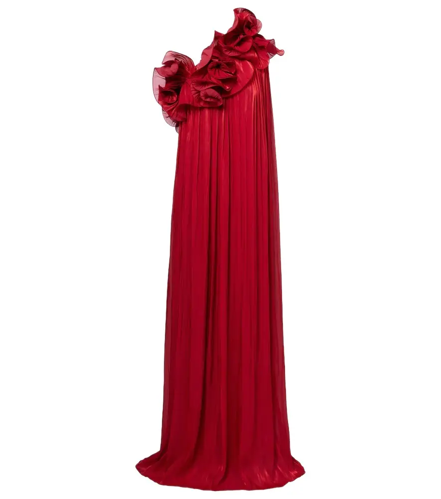 Costarellos Charmain ruffled georgette lamé gown