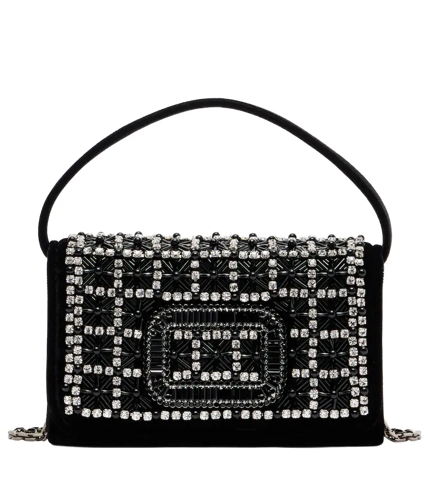 Roger Vivier Pilgrim Micro embellished velvet clutch