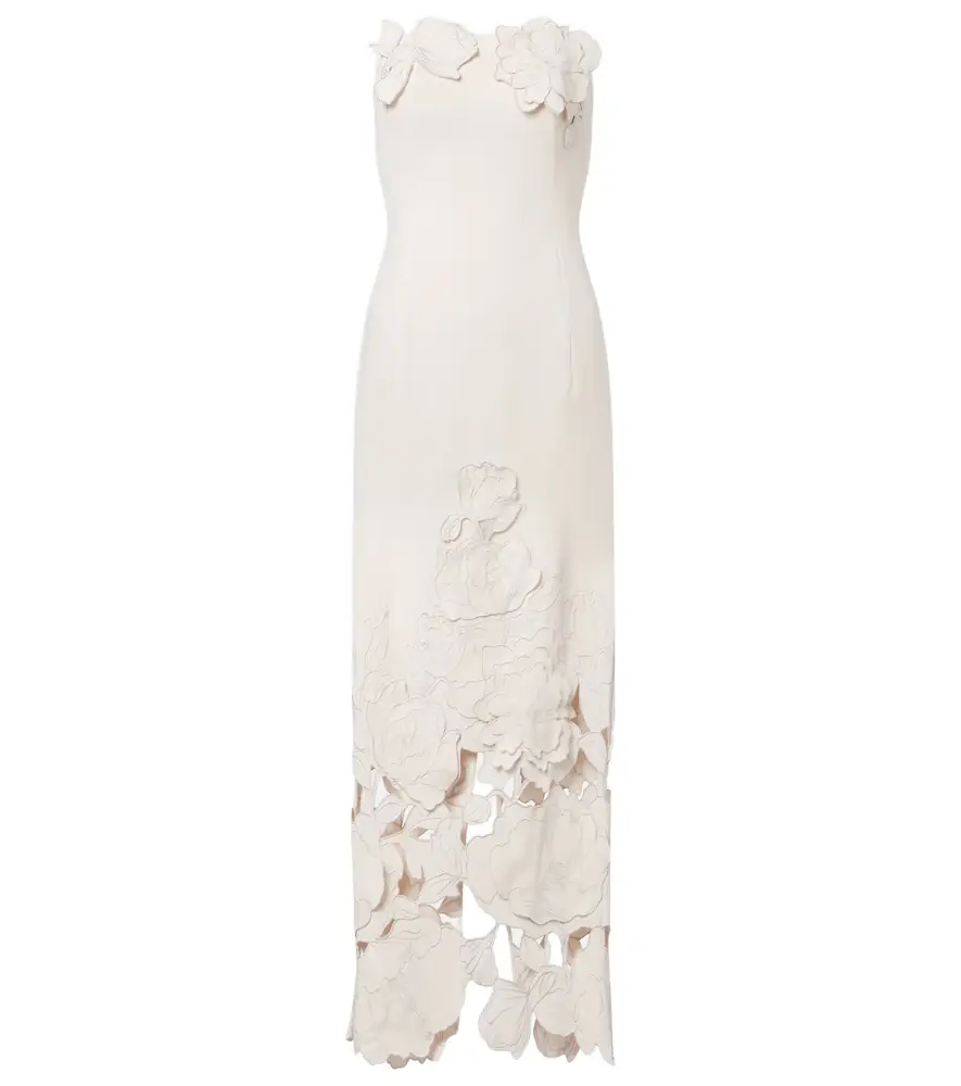 Leo Lin Rayna floral-appliqué crêpe maxi dress