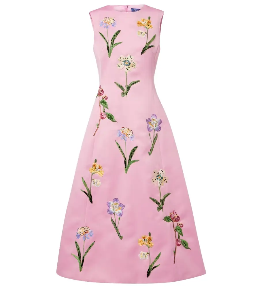 Leo Lin Cleo floral embroidered satin midi dress