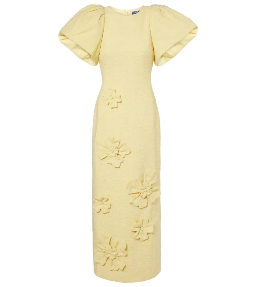 Leo Lin Lucinda floral-appliqué tweed maxi dress