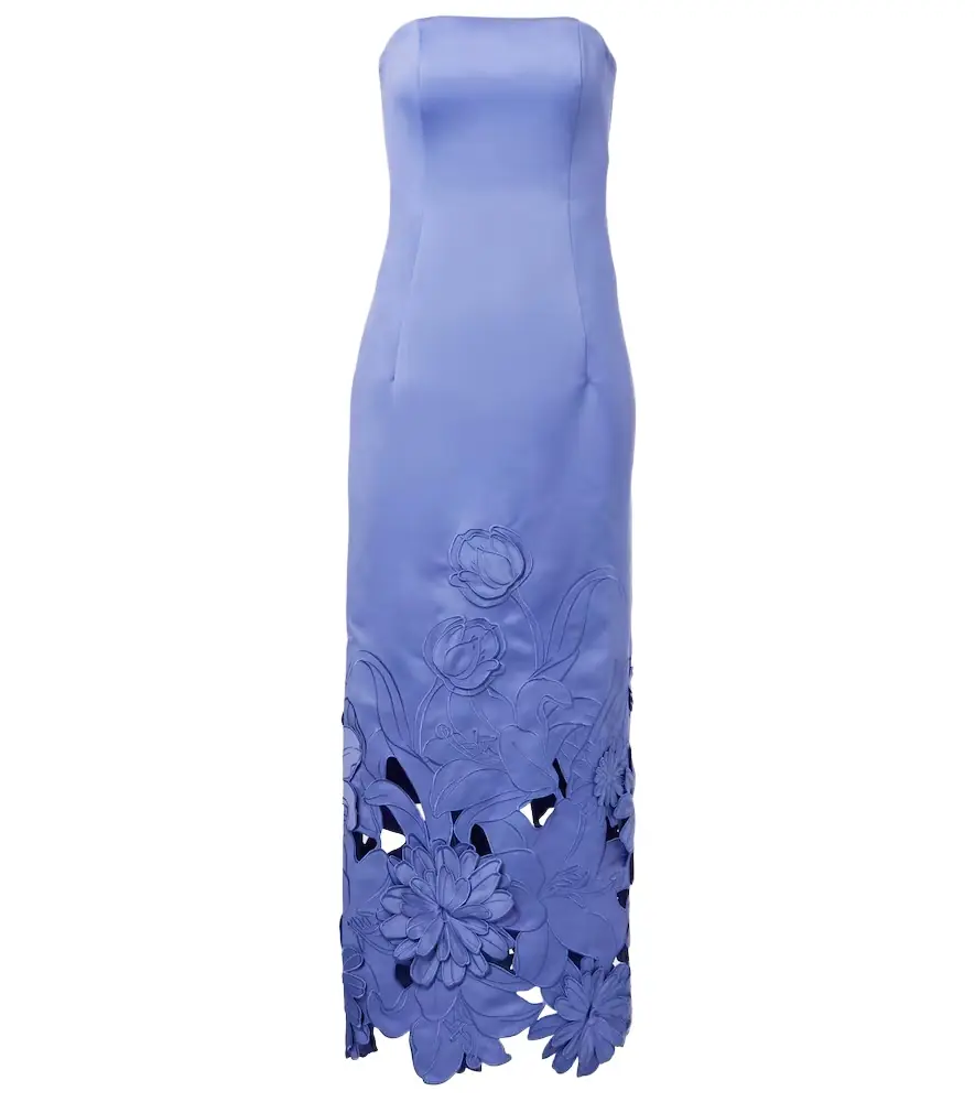 Leo Lin Rayna floral-appliqué satin maxi dress