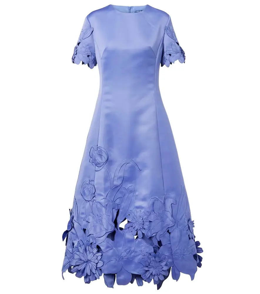 Leo Lin Caroline floral-appliqué satin midi dress