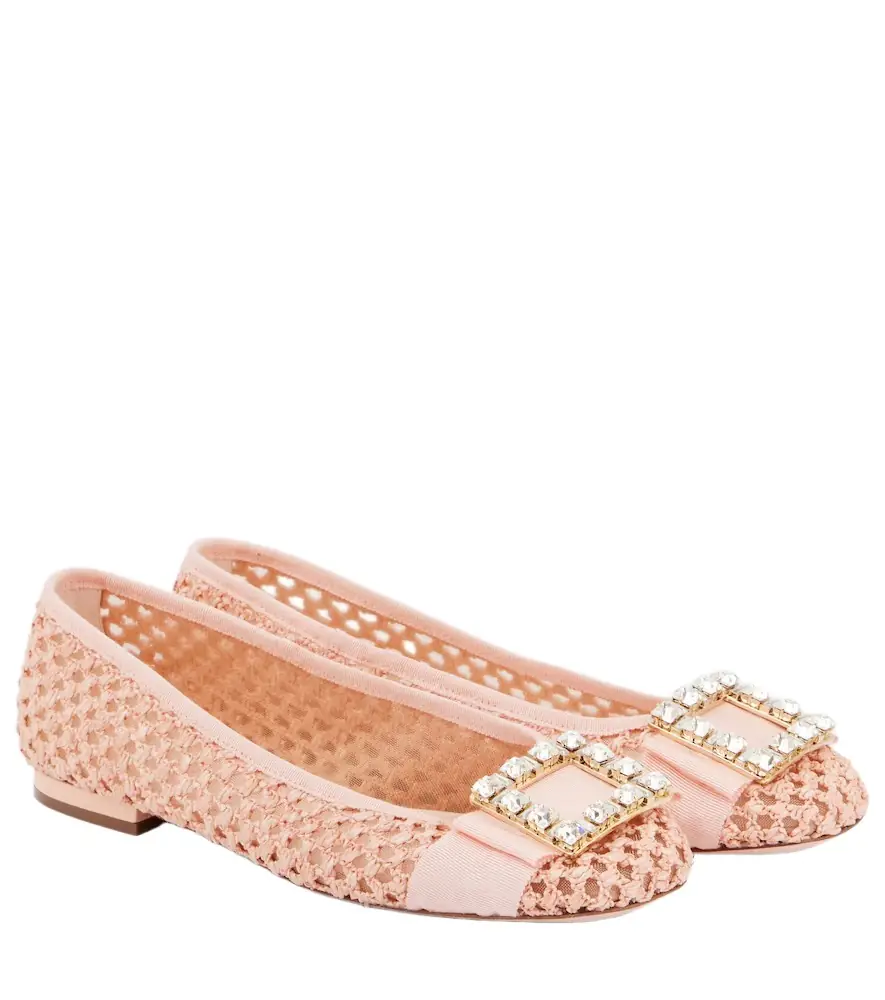 Roger Vivier Tres Vivier embellished raffia ballet flats