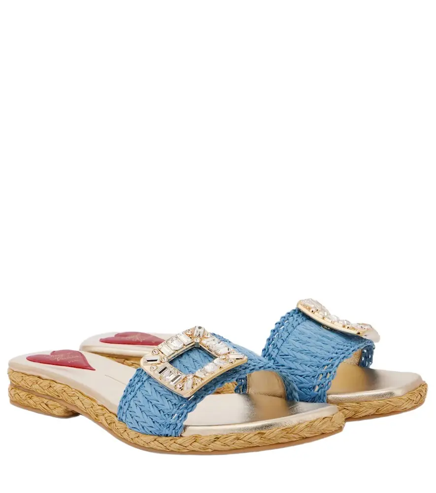 Roger Vivier Espa embellished raffia slides