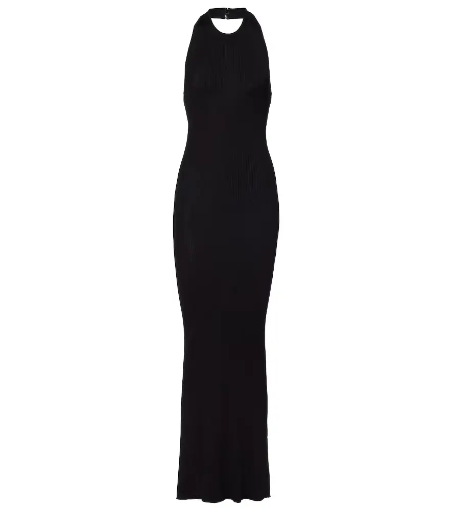 Nili Lotan Ribbed-knit halterneck maxi dress