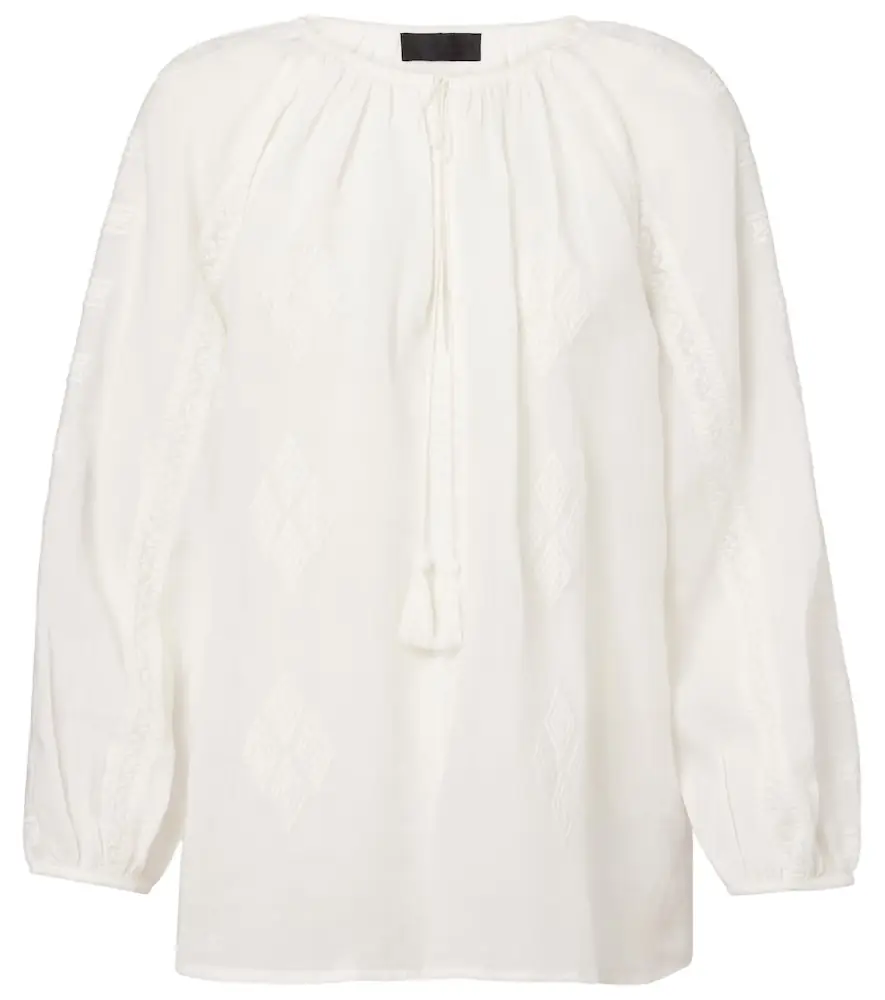 Nili Lotan Embroidered ramie blouse
