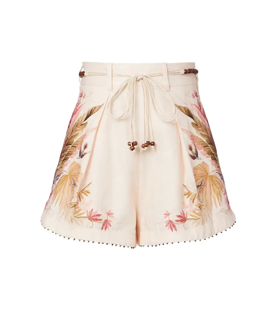 Zimmermann Ascension beaded floral linen shorts