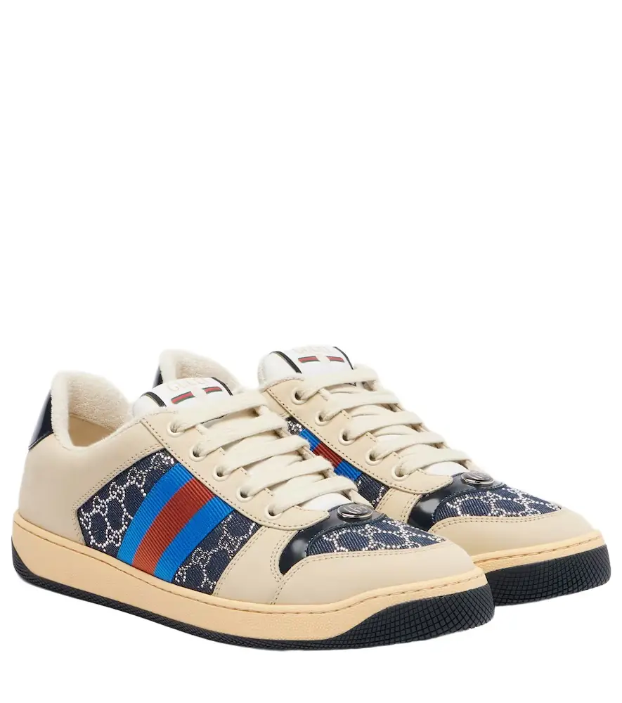 Gucci Screener GG leather-trimmed denim sneakers