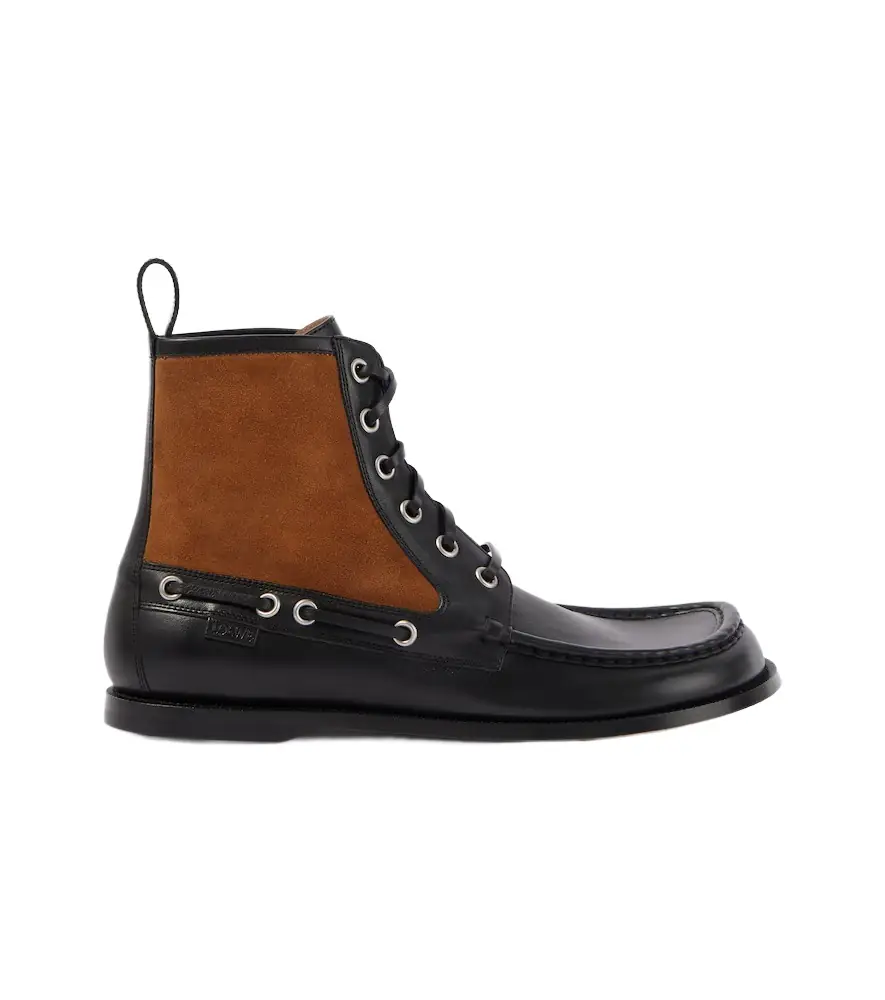 Loewe Campo suede and leather lace-up boots